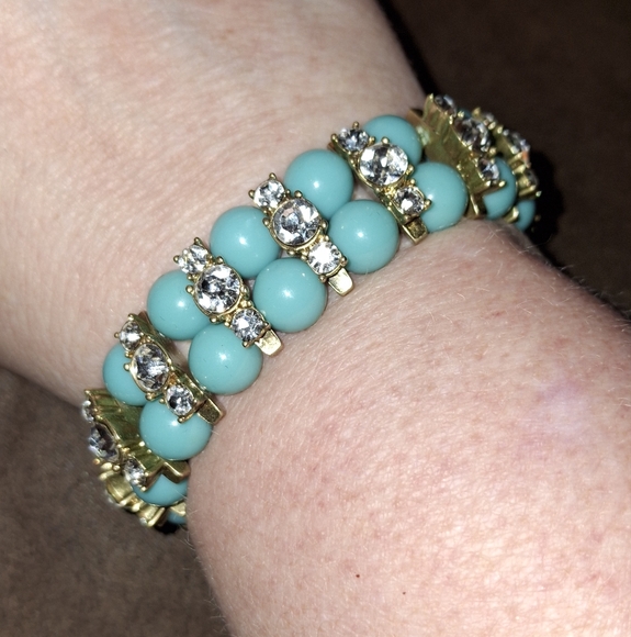 J. Crew Women's turquoise Ceramic Beaded double rhinestone Bracelet - Picture 5 of 9